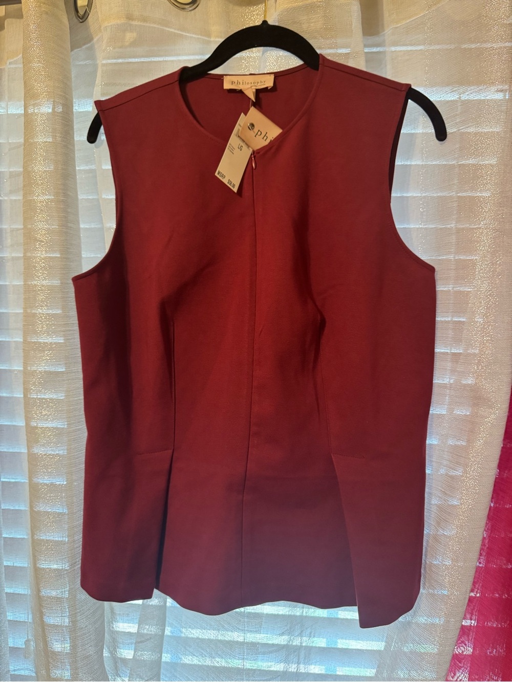 Philosophy Sleeveless Peplum Tunic in Deep Wine